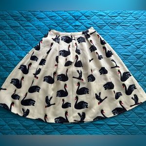 Vintage Swan Print A-Line Skirt